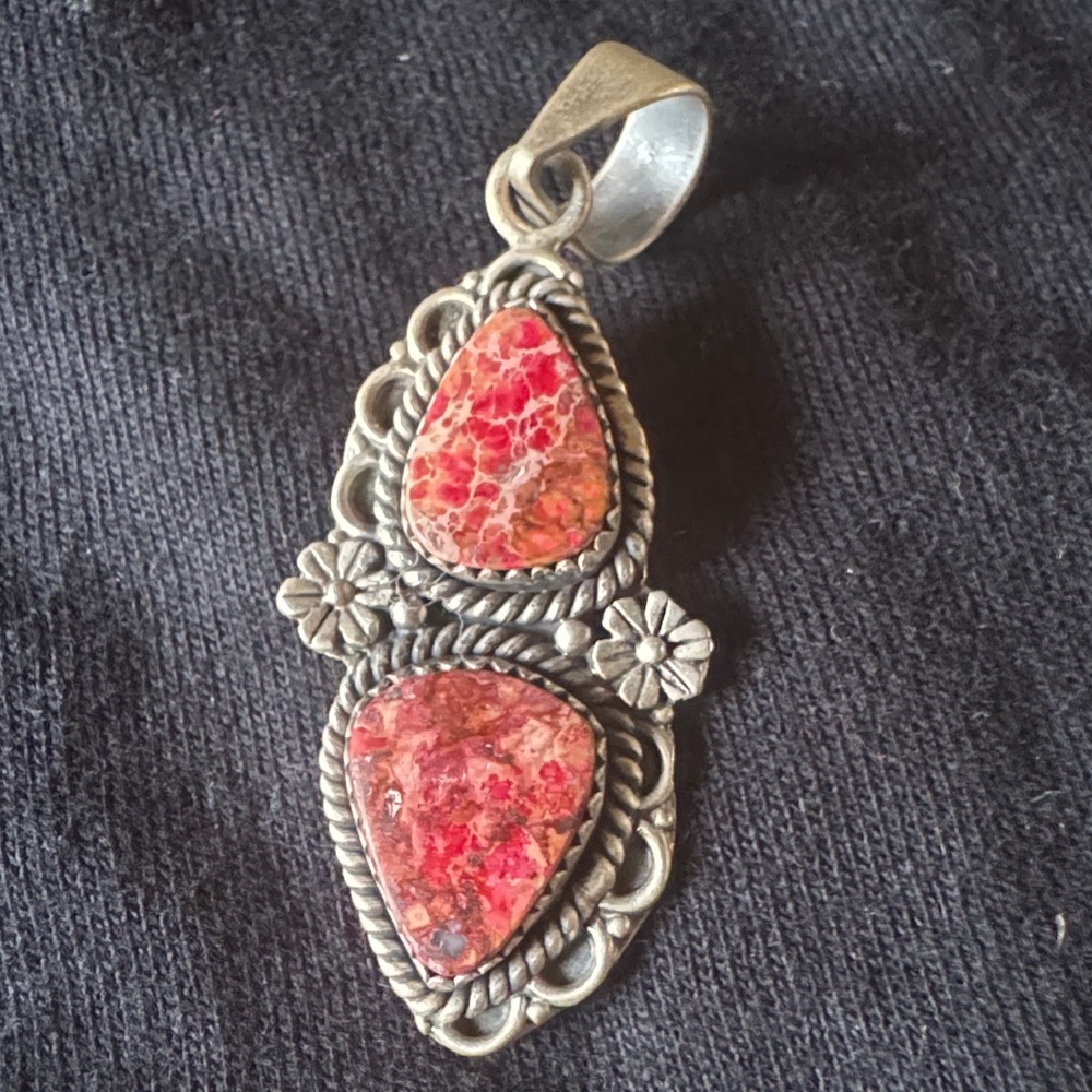 Southwestern Red orange sea sediment jasper Silver Pendant